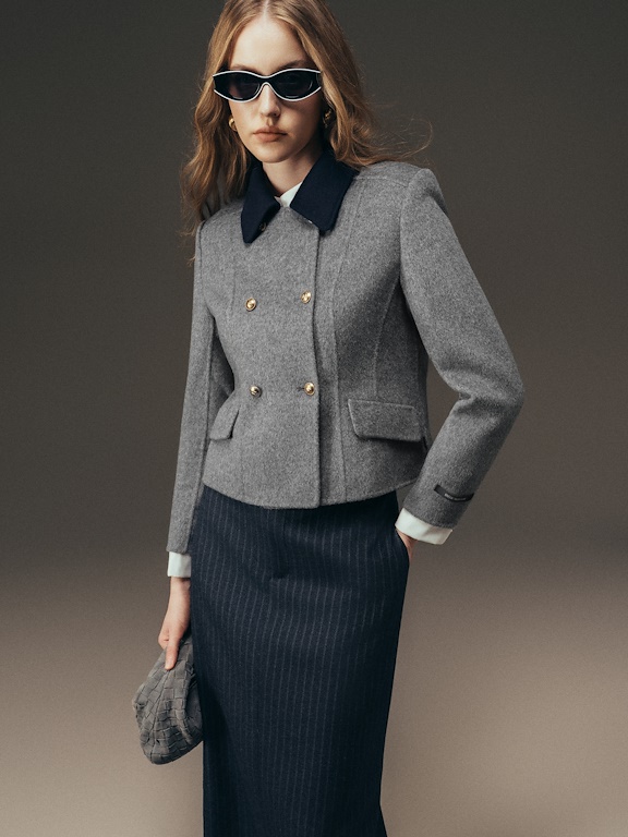 Áo dạ handmade dáng ngắn phối cổ